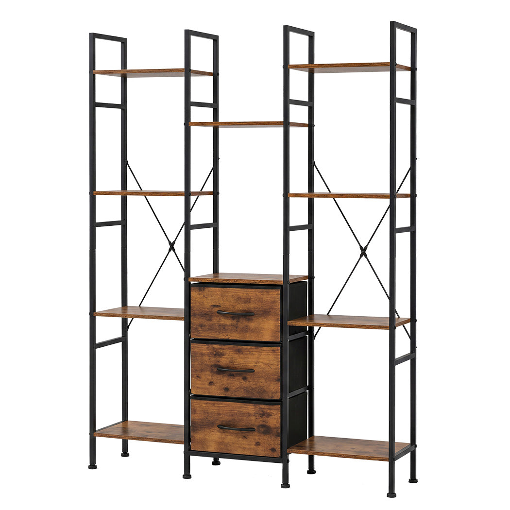 Levede Bookshelf 10 Open Cubes 3 Fabric Drawers Wood Black-2100034939570491392