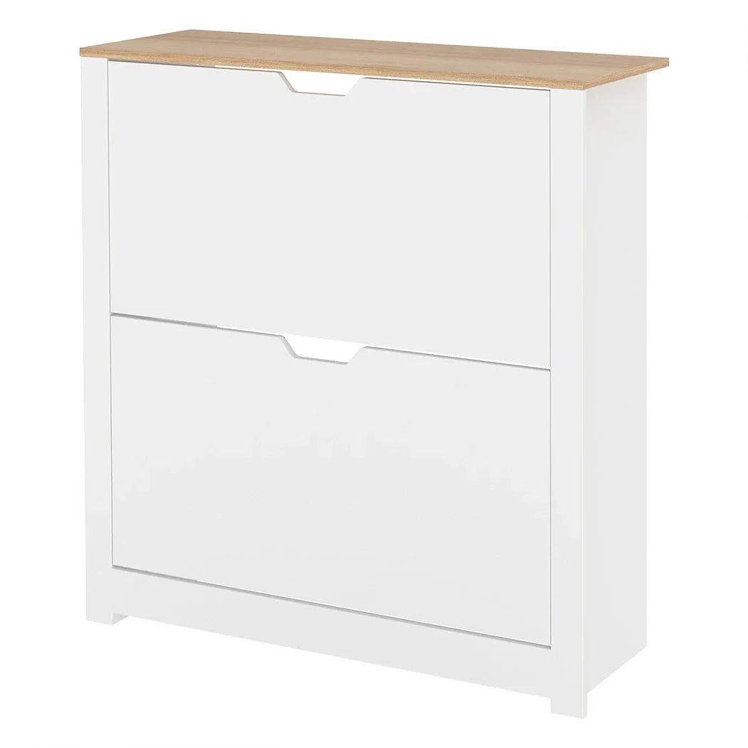 Levede Narrow Shoe Cabinet Organiser Storage Rack Flip-up Drawer 12 Pairs White-2050056773427138560