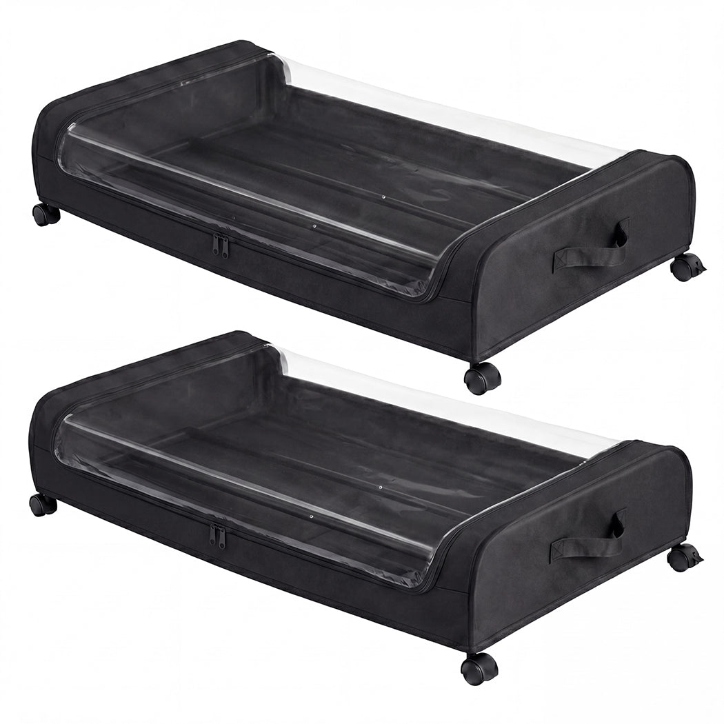 Levede 2x Under Bed Storage Containers for Shoe and Apparel Clear-Lidded Black-2072893558800650240