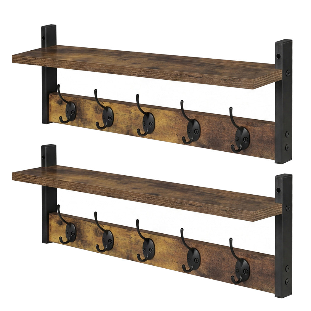 Levede Coat Rack Shelf Wall Mounted Entryway Double Hook Wall Floating Hat Rack-2050059009775505408