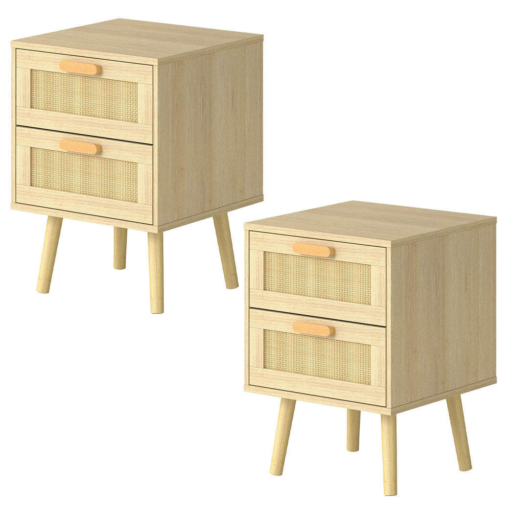Levede 2x Bedside Tables Set Wooden Side Table Nigntstand Bedroom Rattan Drawers-2027211049656258560