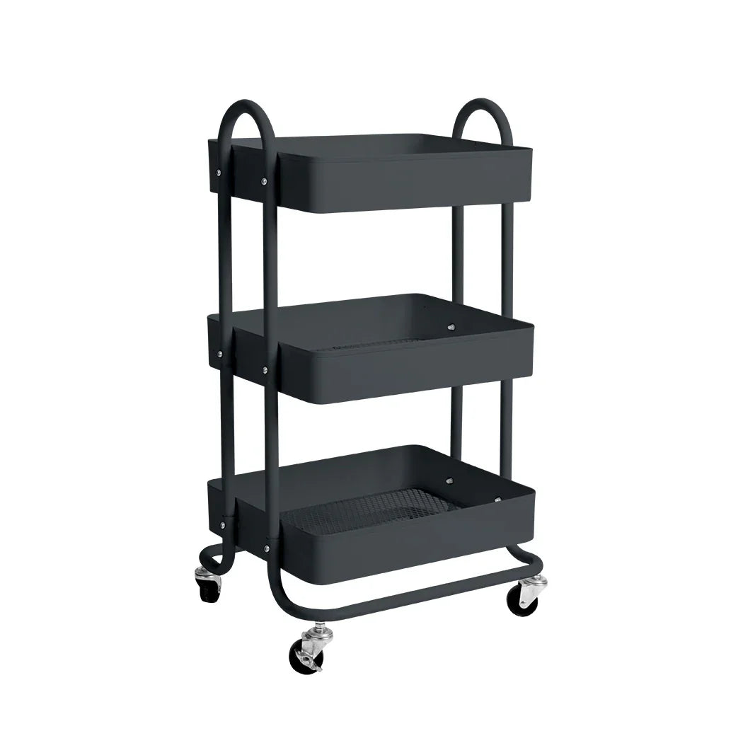 Levede 3 Tiers Kitchen Trolley Cart Grey-2018816738329759744