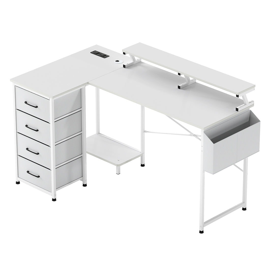 Levede L Shaped Gaming Desk with Storage Drawers White-2006733412563554304