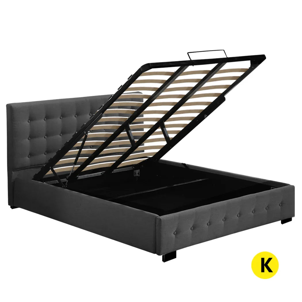 Levede Fabric Bed Frame King Tufted Dark Grey-2006733222549000192