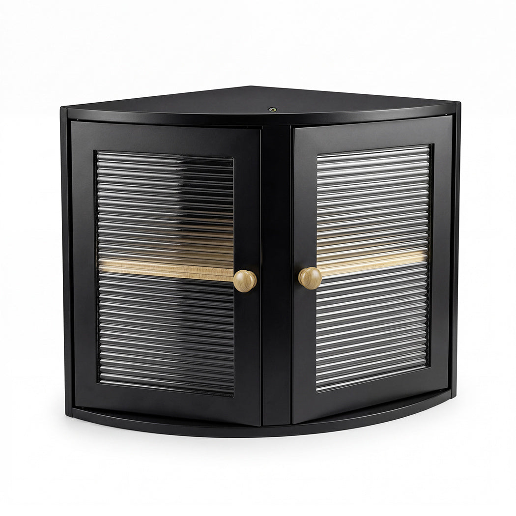 Toque Corner Bread Box 2 Tier Bamboo Bread Bin Kitchen Countertop Storage Black-2072893581982568448
