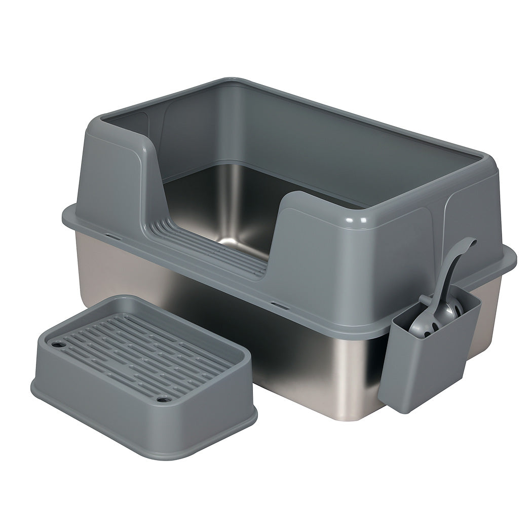 Pawz Stainless Steel Cat Litter Box Large Semi-Enclosed Easy Cleaning Pet Toilet-2050056767278288896