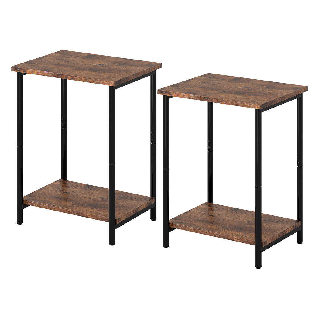 Levede Side Table 2 Pcs Industrial Vintage End Table 2-Tier Storage Nightstand-2072893557349421056