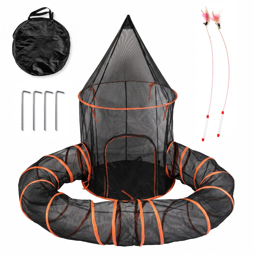 PaWz Cat Tunnel Enclosure Large Foldable Spacious Mesh for Indoor Outdoor Black-2109799598250463233