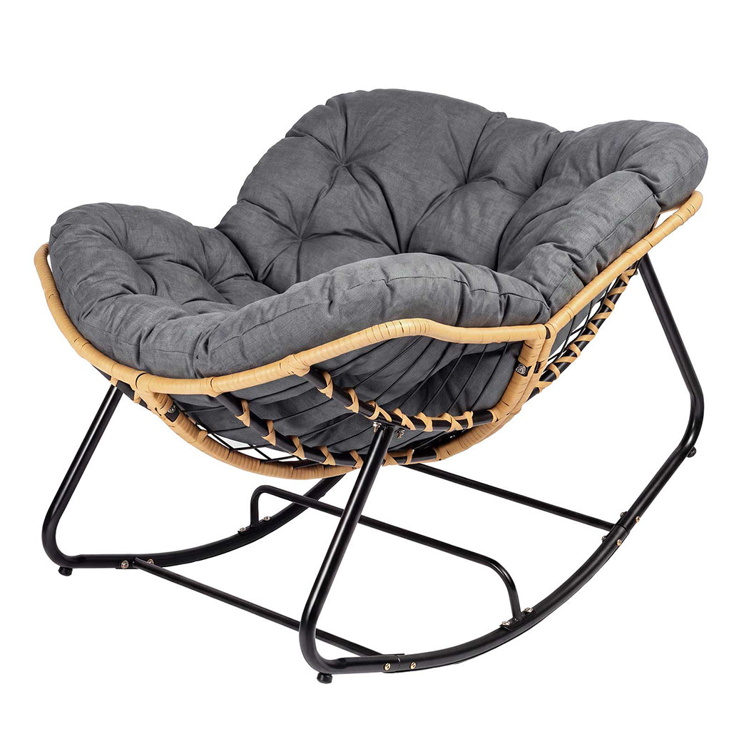 Levede Rocking Chair with Thick Cushion PE Rattan Silent Strip Indoor Patio Grey-2100034939763429376