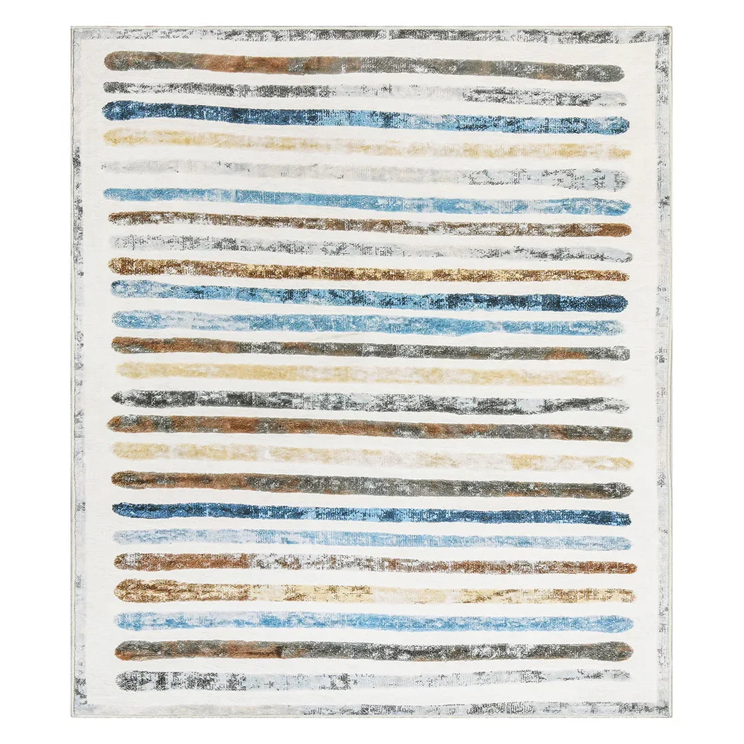 Marlow Floor Rug Short Pile Washable Carpet Soft Plush Non Slip Stripe 200x230-2006732847288815616