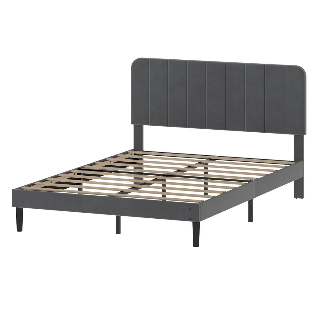 Levede Double Bed Frame Upholstered Adjustable Headboard Bed Platform Dark Grey-2050056771191574528