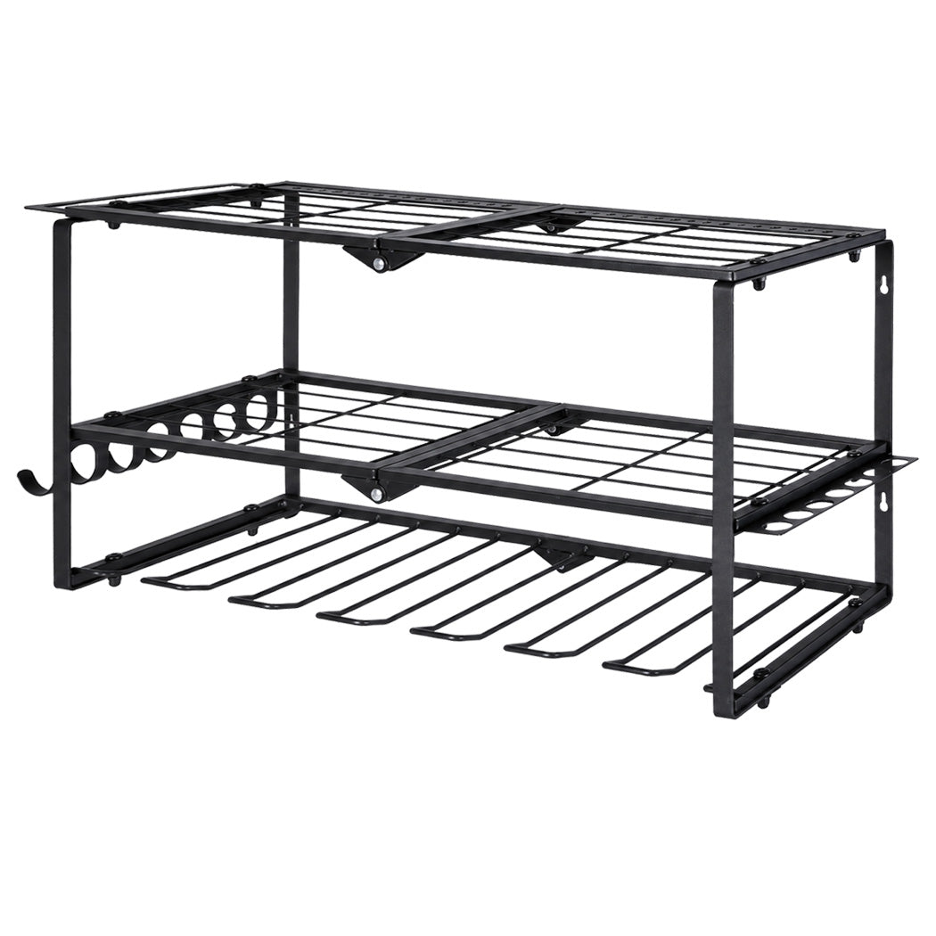 Levede Garage Storage Organiser 3 Tier Wall Mounted Power Tool Rack Metal Black-2109799601446522881