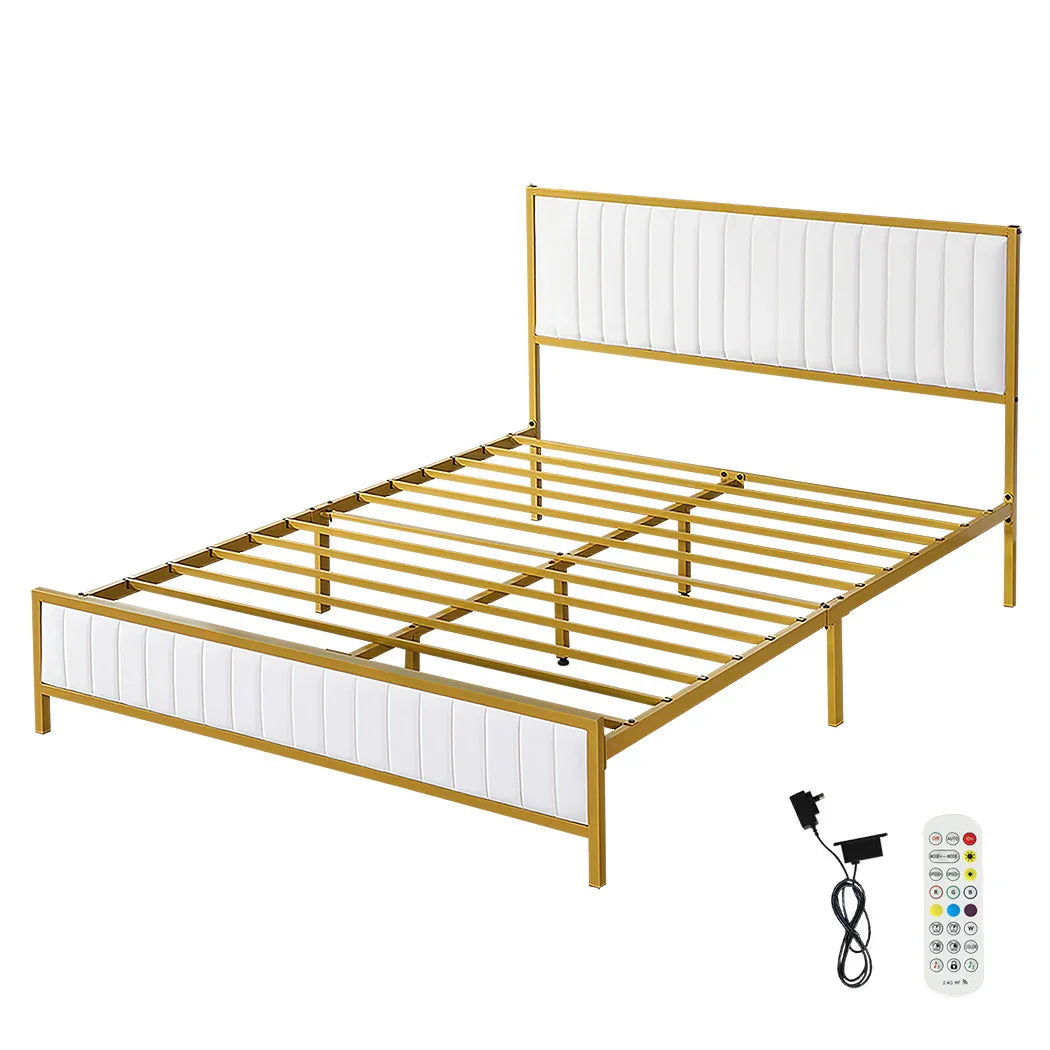 Levede Metal Bed Frame Under Bed Storage Queen Beige-2006732902183866368