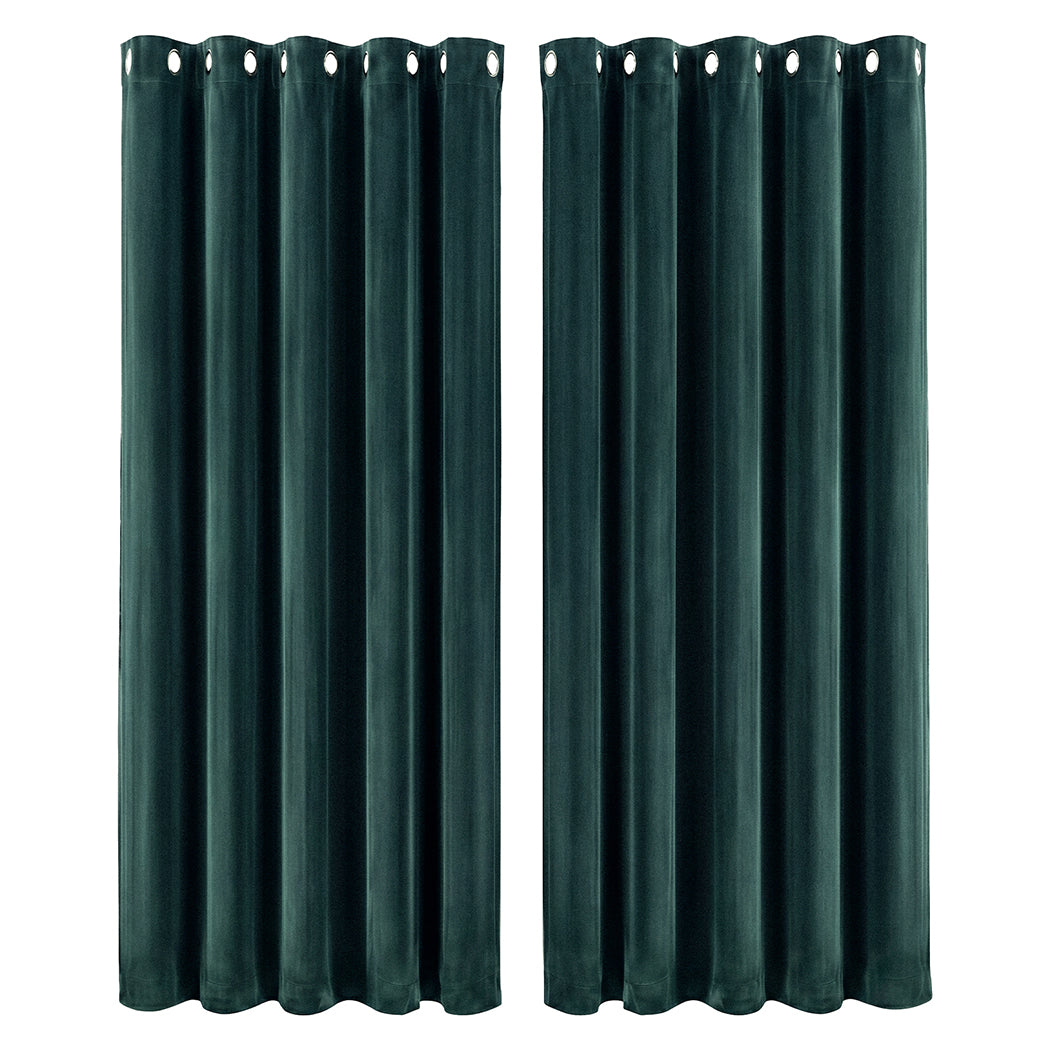 Marlow Blackout Curtains 2X Velvet Room Darkening Eyelet Curtains Decor Green-2072893568359469056