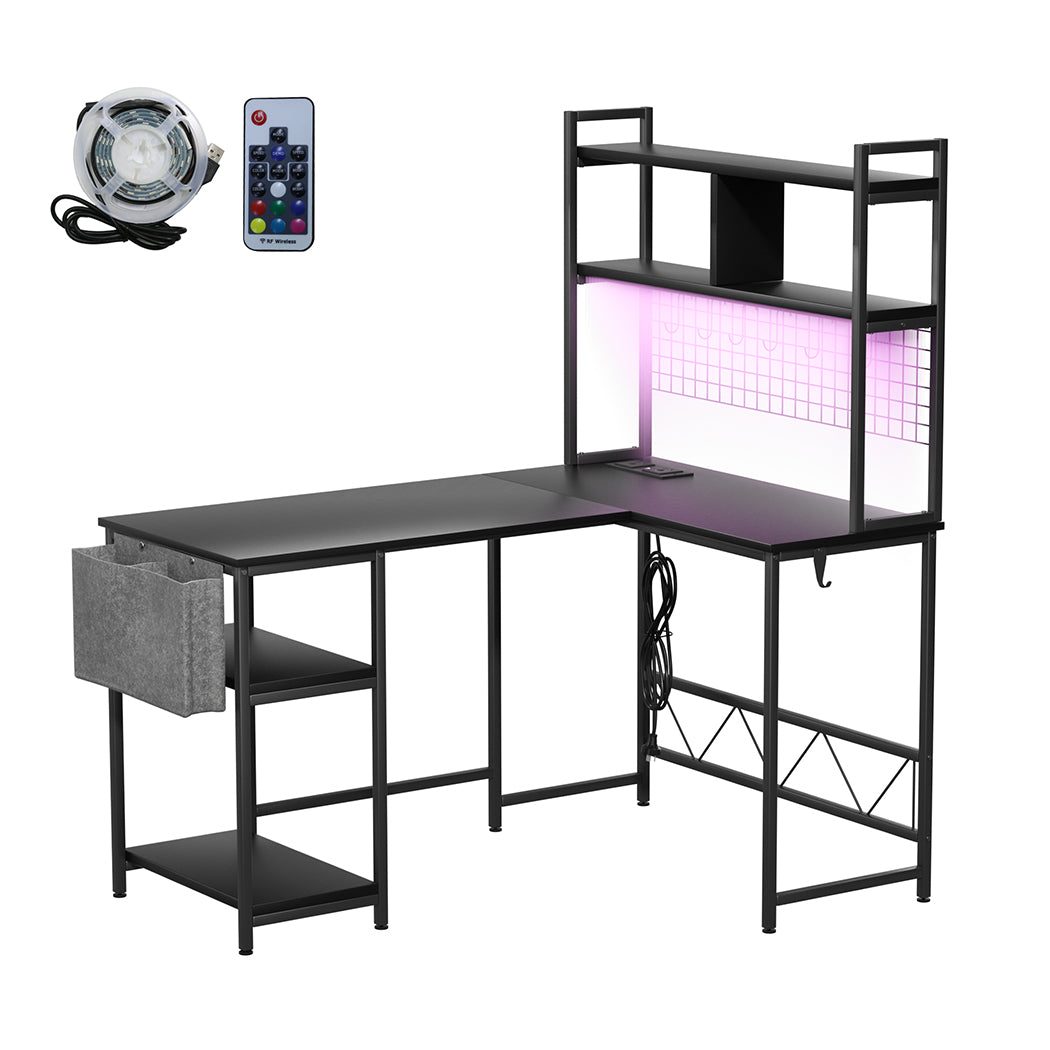 Levede L Shaped Gaming Desk with LED Lights Black-1950769998926581760