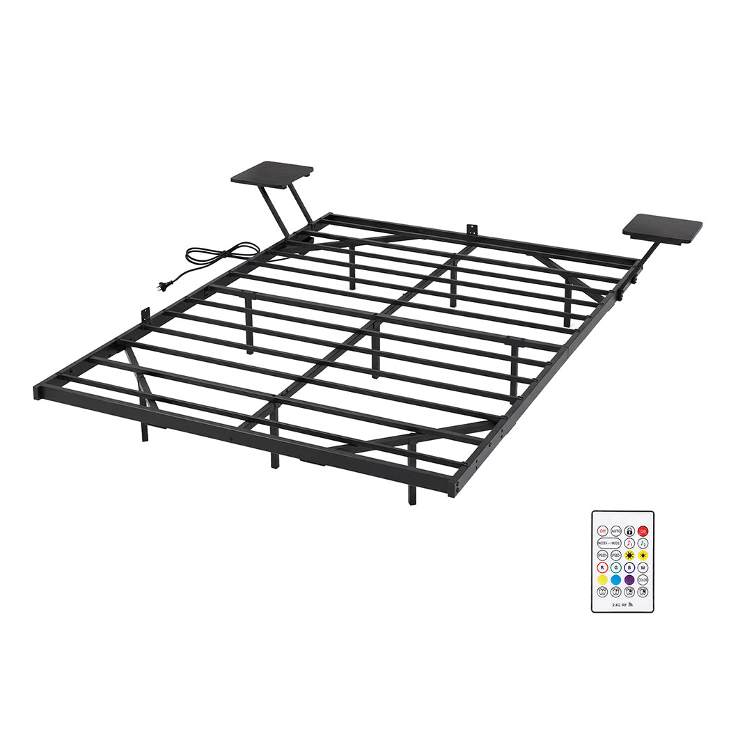 Levede Double Bed Frame Floating Frame with Storage Shelves RGB Lights Black-2072893552320450560