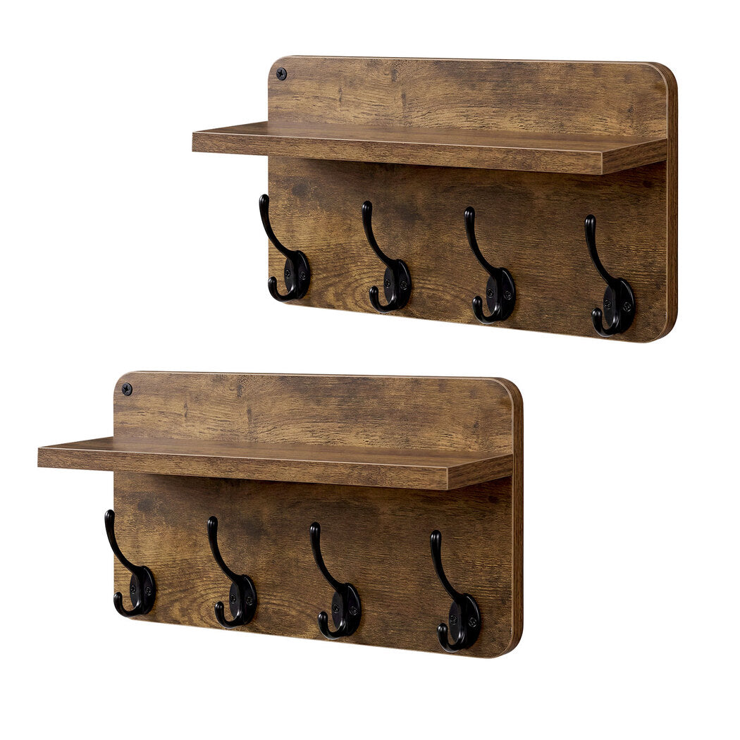 Levede Wall Mounted Coat Rack 2 Pcs Entryway Organizer Storage Rack Shelf Hooks-2061251860060311552