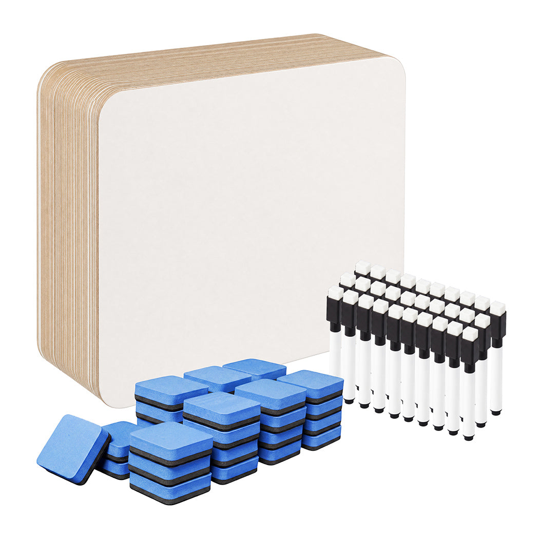 Levede Mini Whiteboard 30 Pack 2 Sided with Pens Erasers Classroom White-2100035036299530240