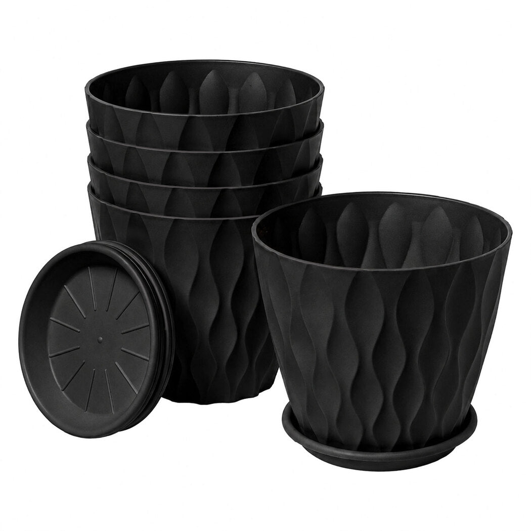 Toque Plant Pots 5 Pcs 8 Inchs Plastic Planter Pots with Drainage Saucers Black-2072893580812357632