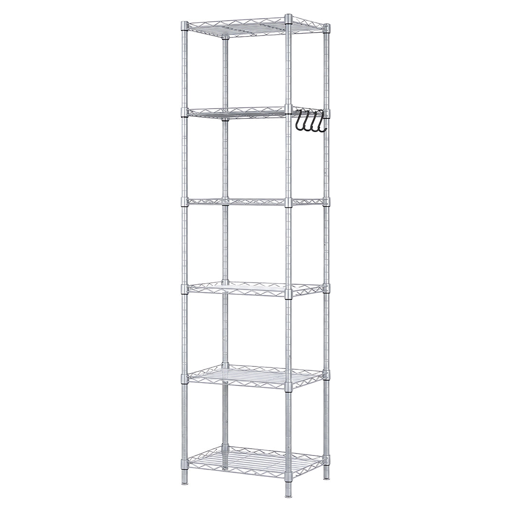 Levede Shelving Unit Adjustable Rack 6 Tier 161cm Carbon Steel  Laundry Silver-2109799590394531841