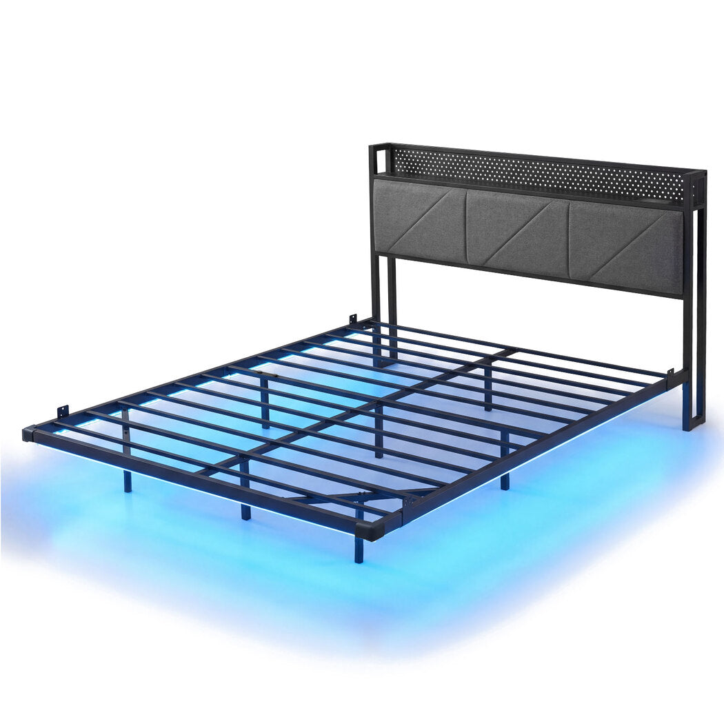 Levede Floating Bed Frame Double LED USB Power Storage Headboard Metal Base-2050059005740584960