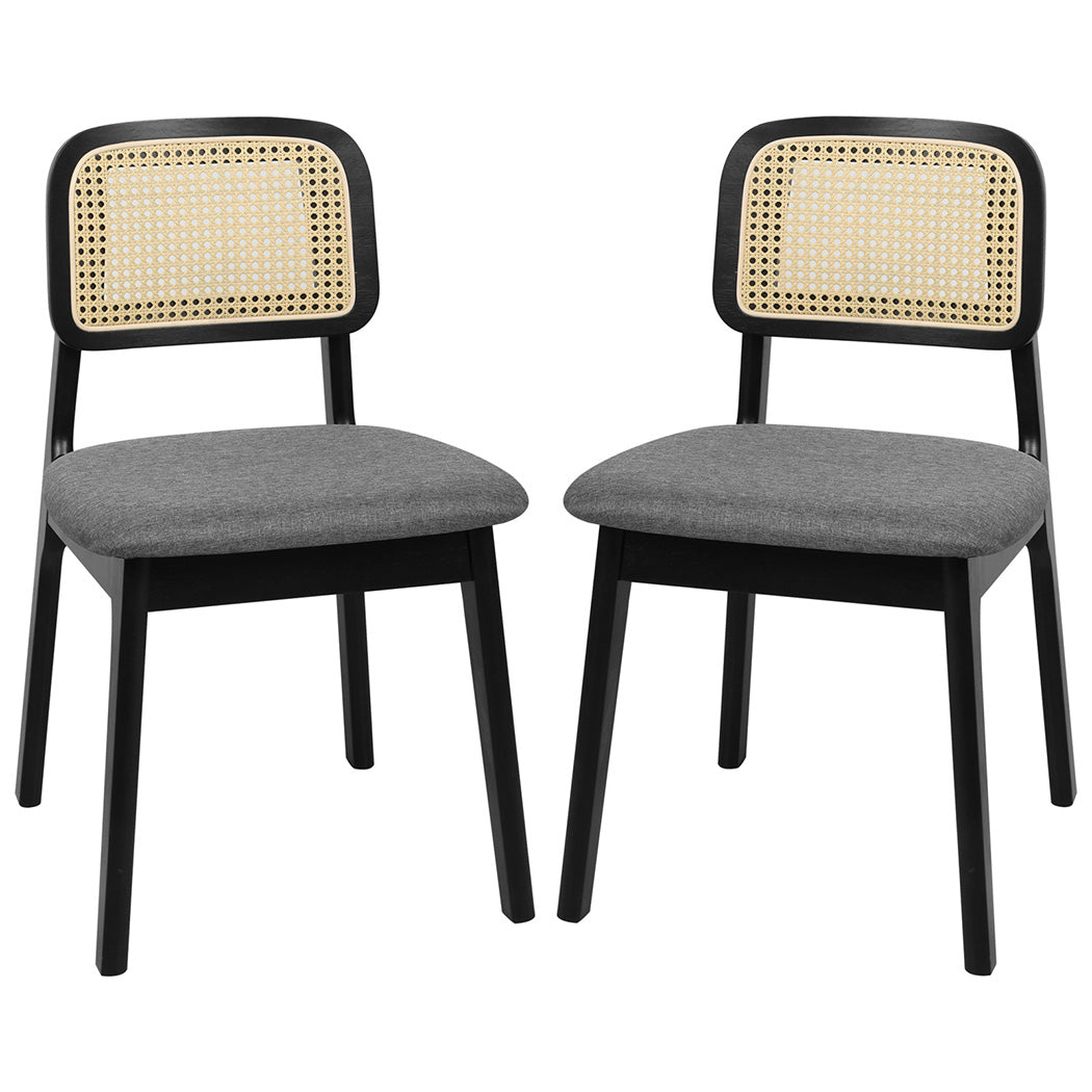 Levede 2x Dining Chair Wood Rattan Armless Black