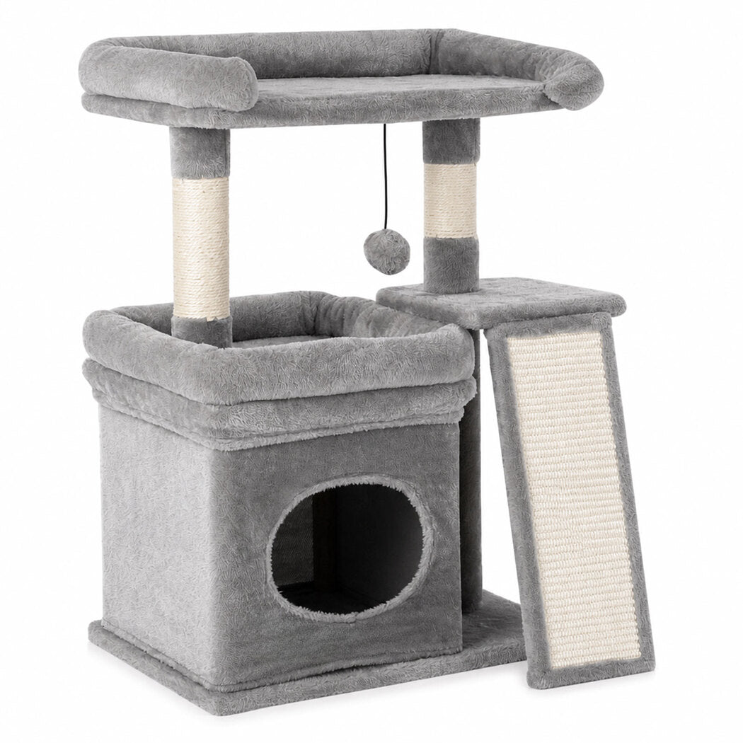 Pawz Cat Tree Tower Large Perch Condo Sisal Scratcher for Indoor Felines Grey-2100034993777676288