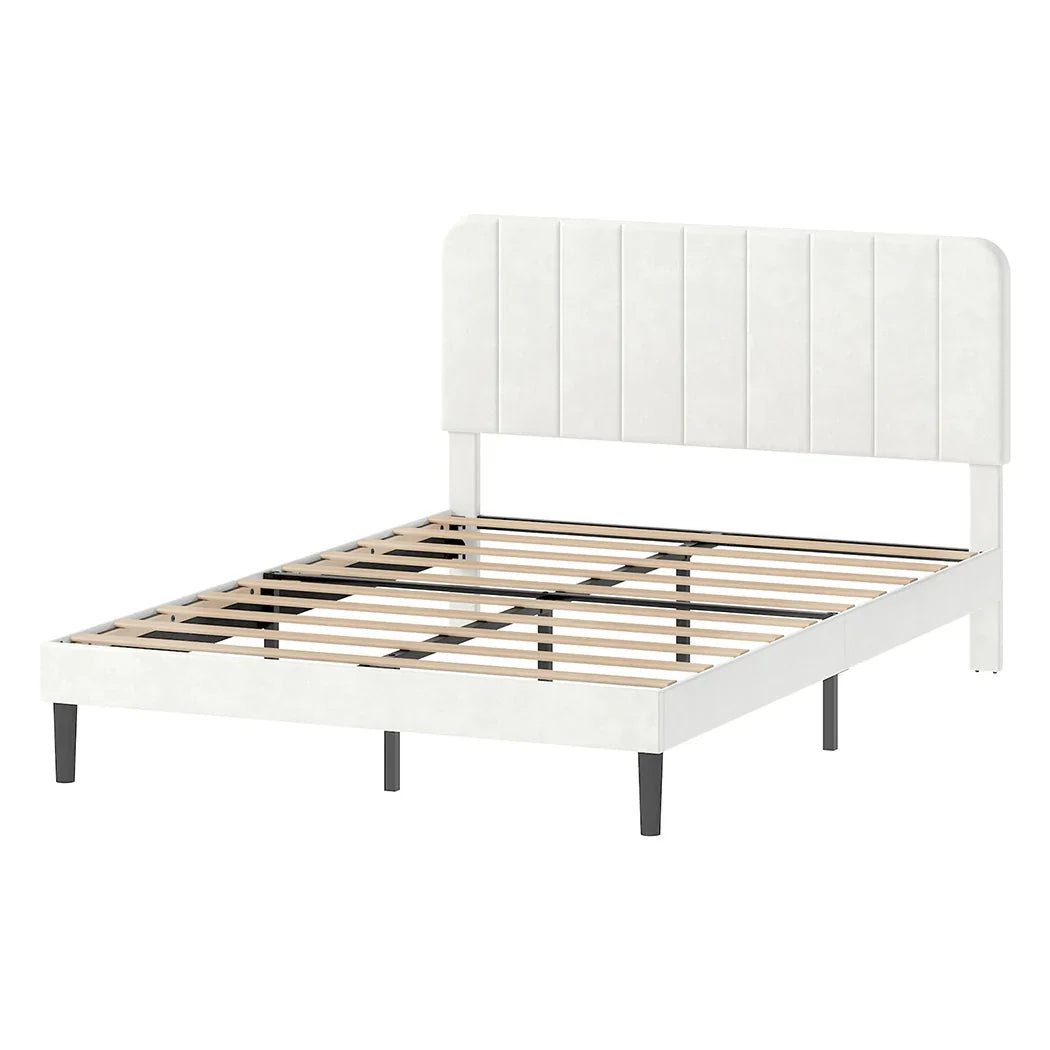 Levede Double Bed Frame Upholstered Adjustable Headboard Bed Platform White-2050056771384512512