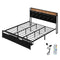 Levede King Bed Frame Leather Headboard RGB 2 Drawers-2050056739612659712