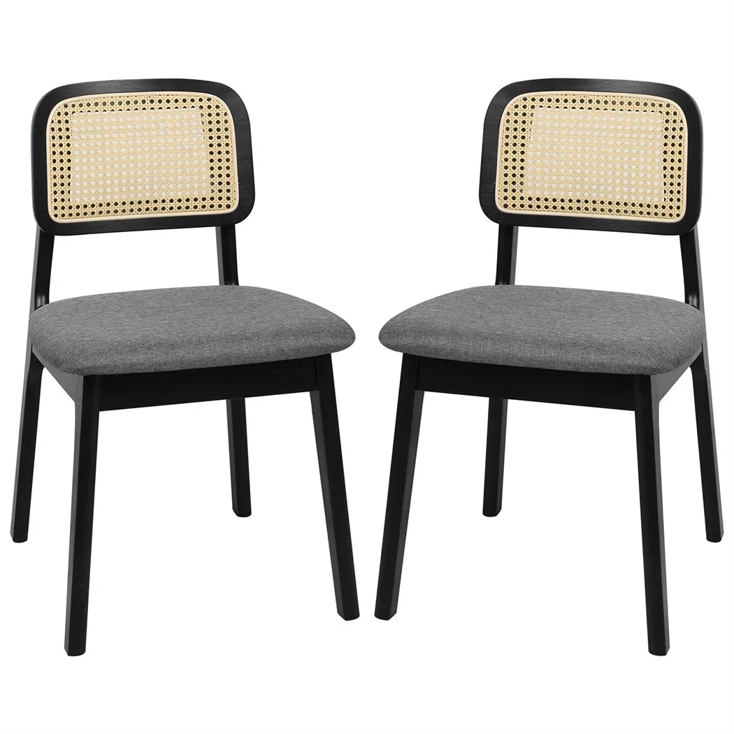 Levede 2x Dining Chair Wood Rattan Armless Black-2006732686818938880