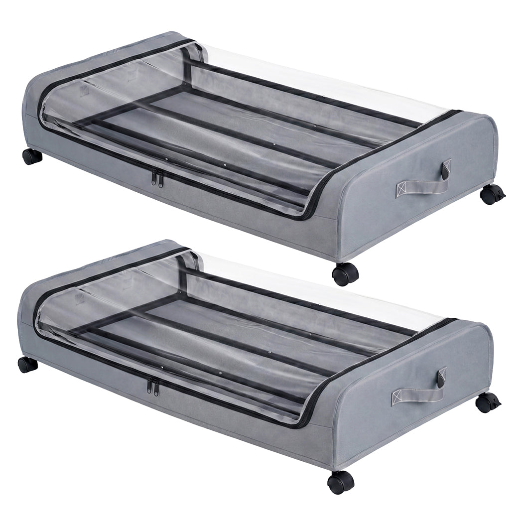 Levede 2x Under Bed Storage Containers for Shoe and Apparel Clear-Lidded Rolling-2072893559022948352