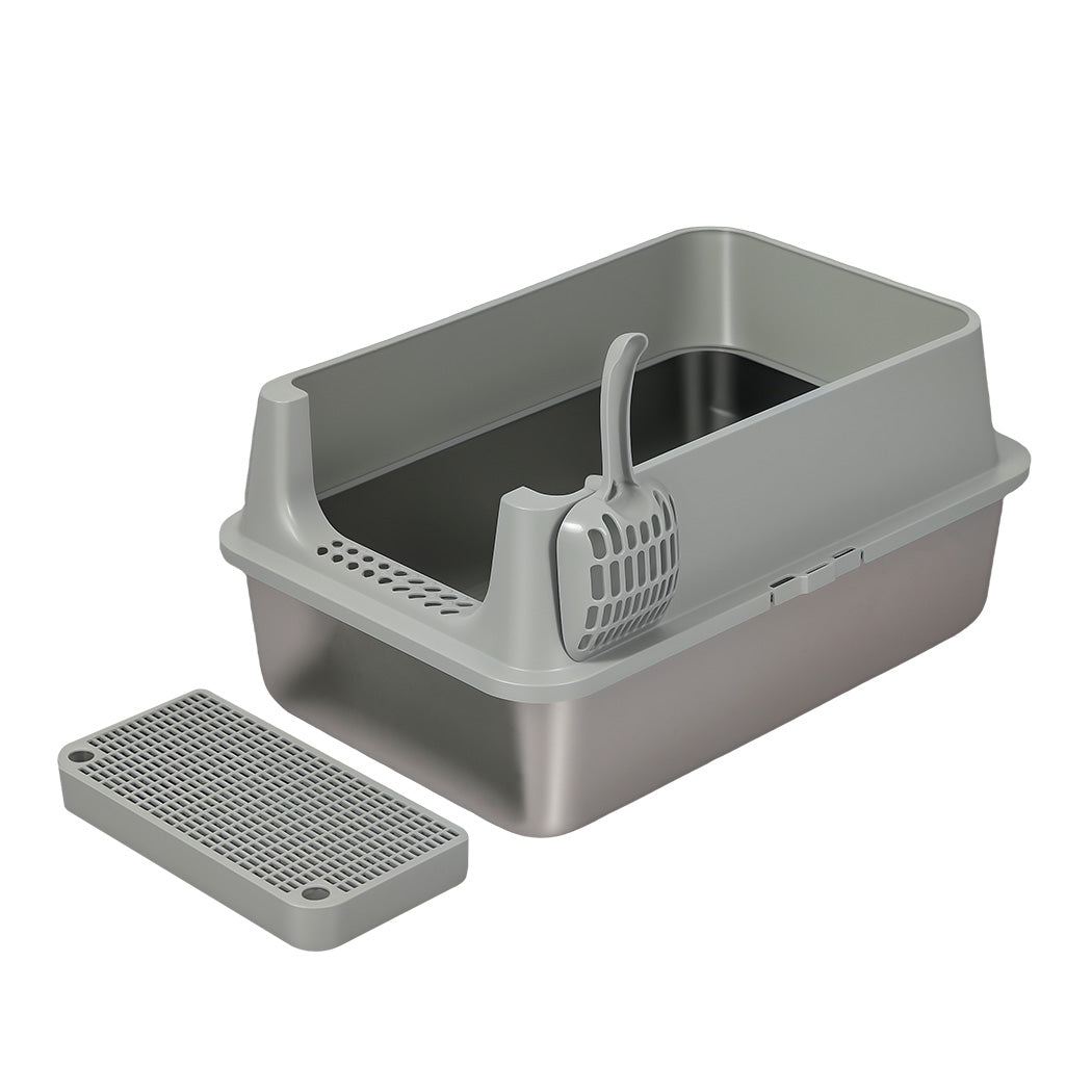 Pawz Stainless Steel Large Semi-Enclosed Cat Litter Box-2050056807145148416