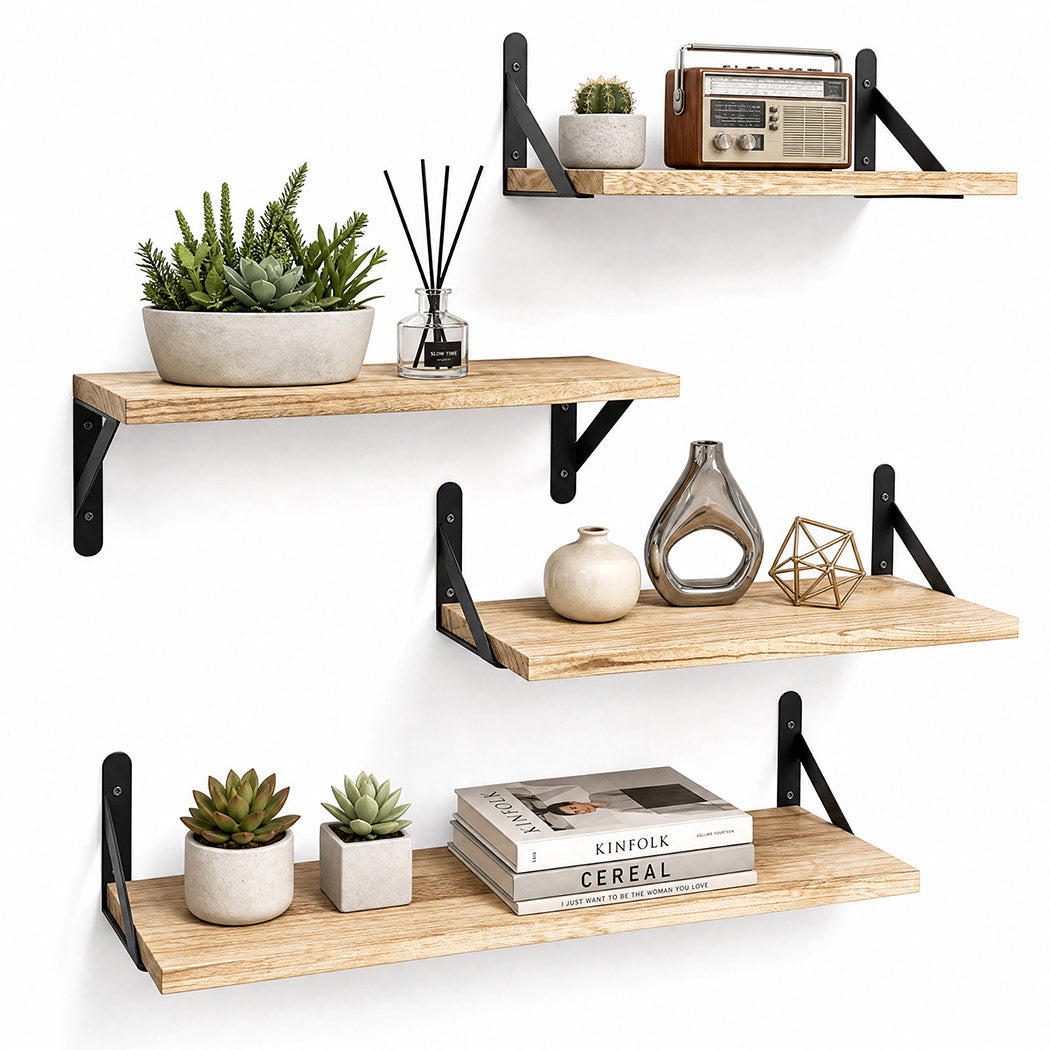 Levede Floating Wall Shelves 4Pcs Rustic Wood Storage Display Rack Bookshelf-2061251867823968256