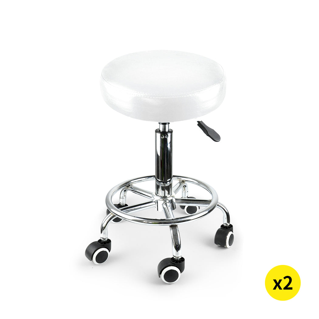 2x Levede Swivel Salon Barstool Hairdressing White-1864184633558700032