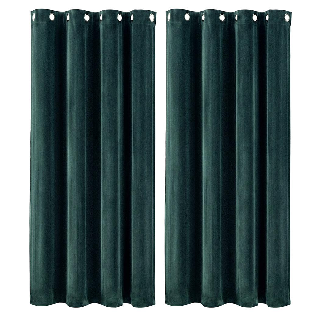 Marlow Blackout Curtains 2 Panels Velvet Room Darkening Eyelet Curtains Green-2072893568179113984