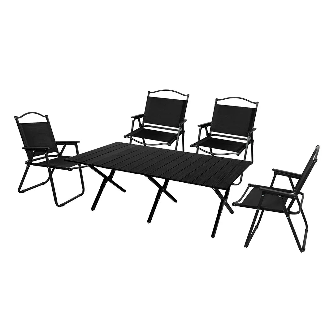 Levede Folding Camping Table Chair Set Black-2006733114986074112
