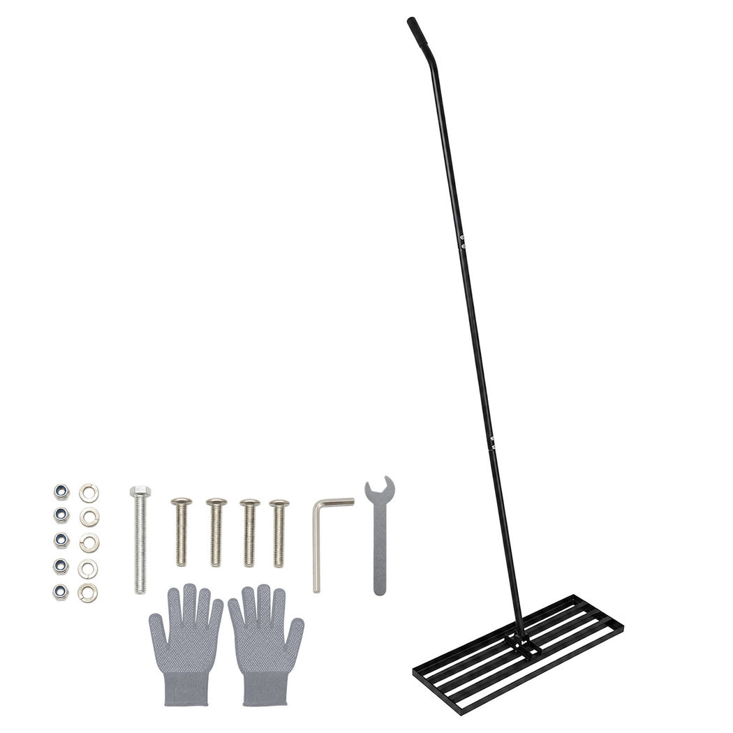 Lambu Lawn Levelling Rake Heavy Duty 75x25cm Steel Head Adjustable Handle Black-2109799600918040577