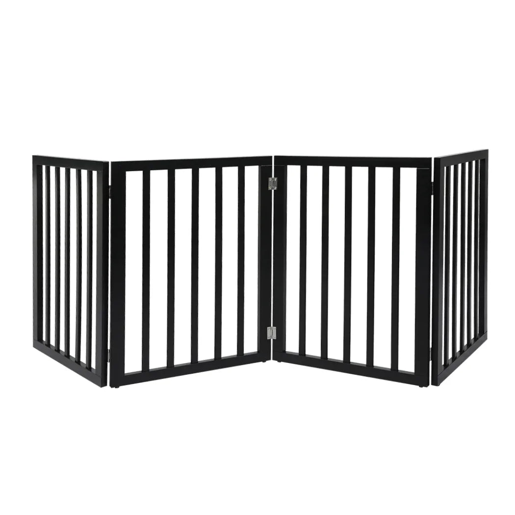 PaWz 4 Panels Wooden Pet Gate Dog Fence Black 600x 3MM-2018816800749391872