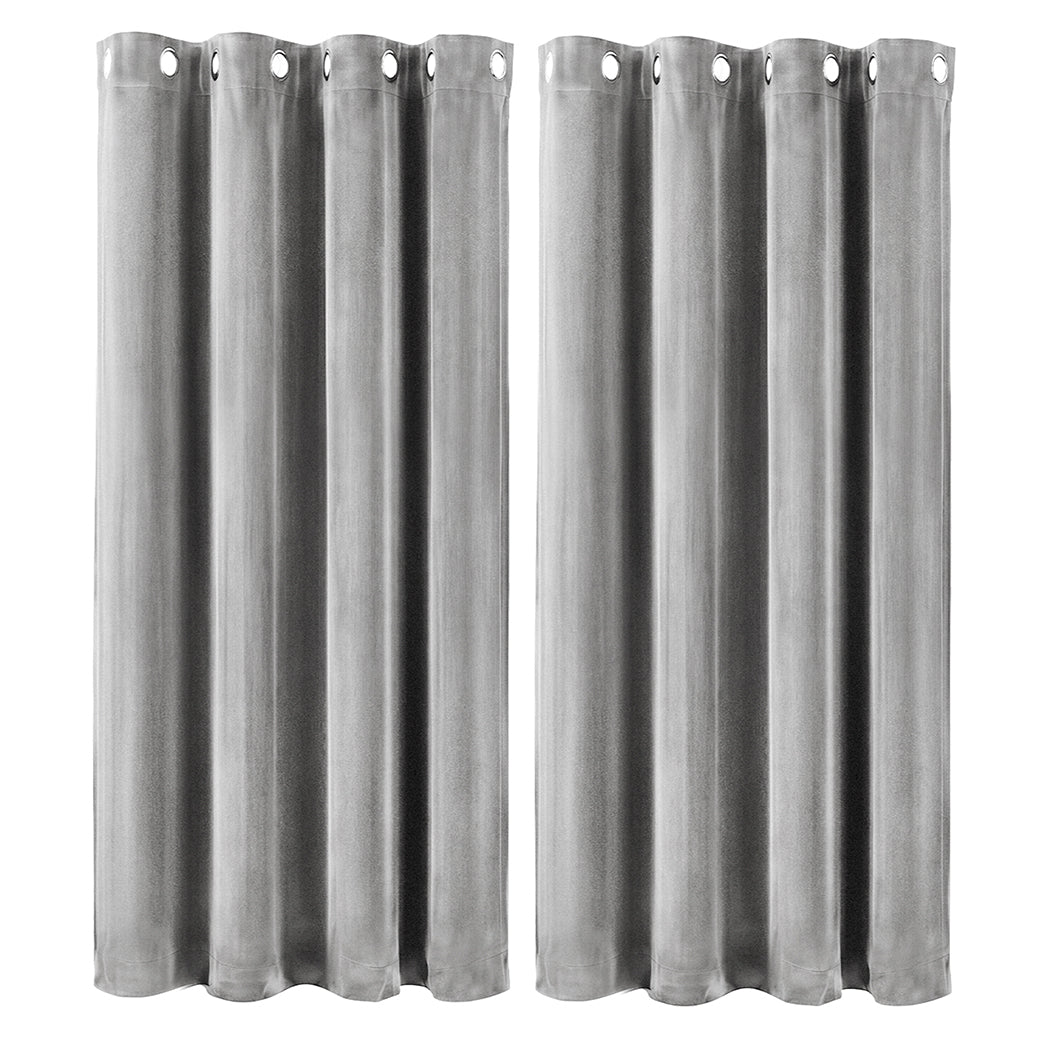 Marlow Velvet Blackout Curtains 2-Panel Room Darkening Eyelet Curtains Grey-2072893567436722176