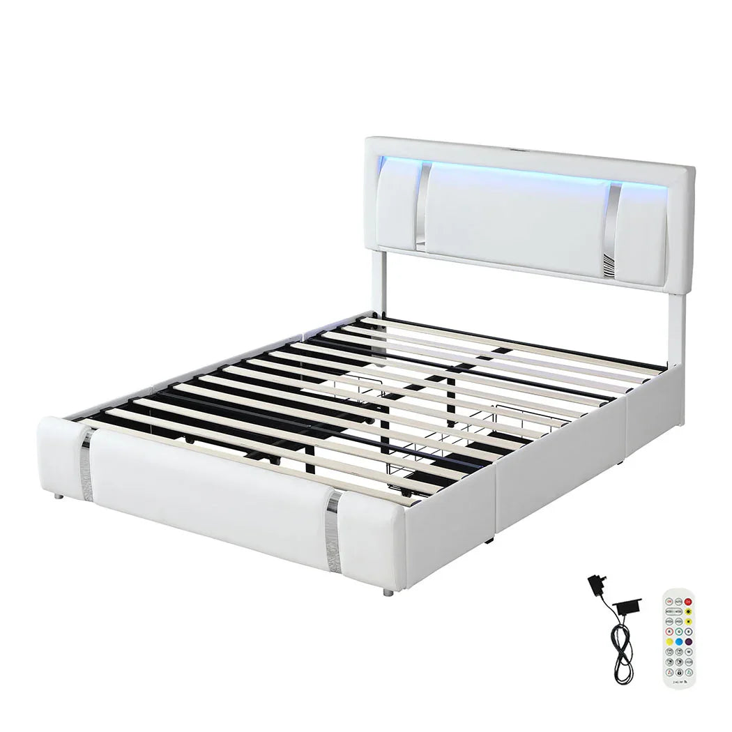 Levede Double Bed Frame With Adjustable Headboard White-2018816920018620416