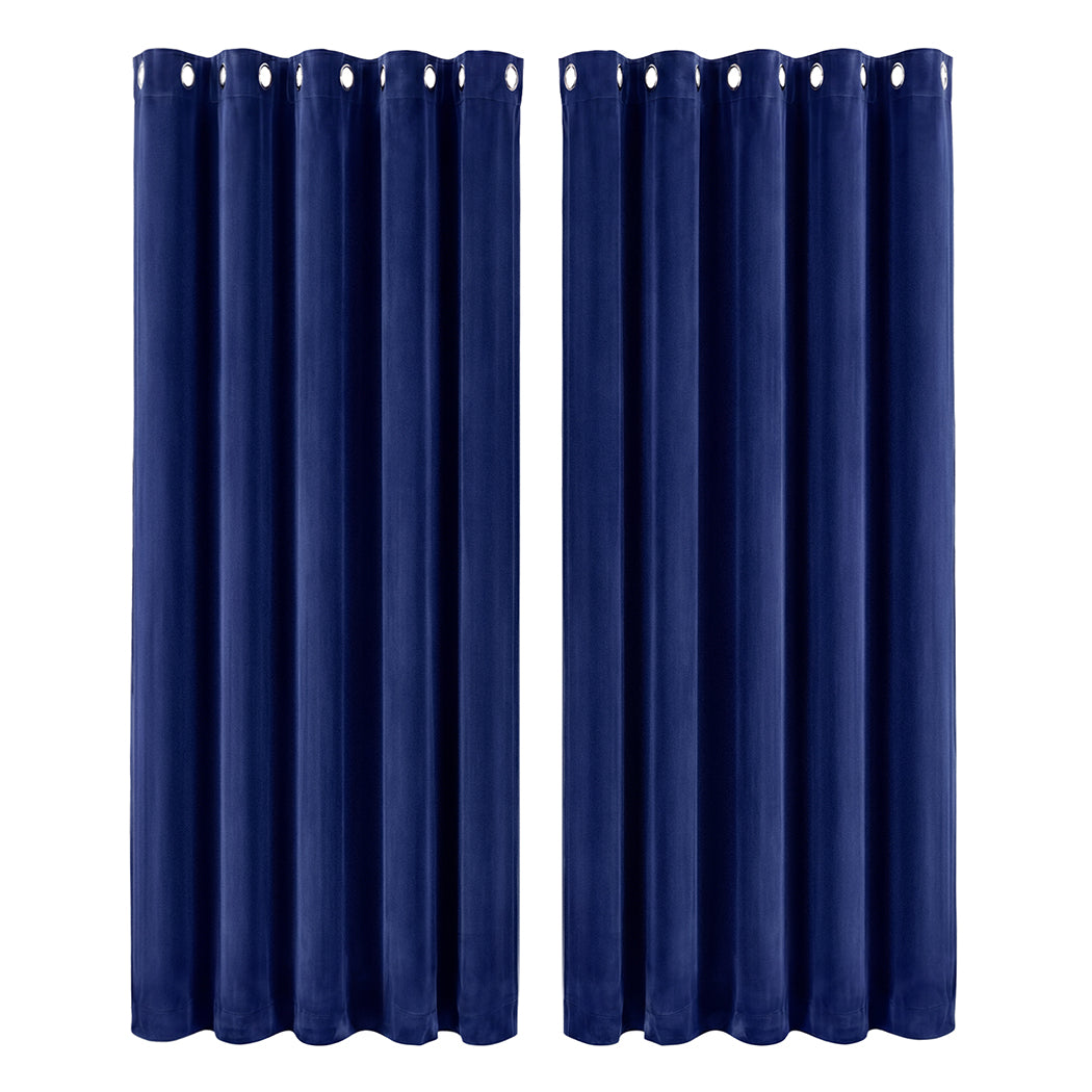 Marlow Blackout Curtains 2 Panels Velvet Room Darkening Eyelet Curtains Blue-2072893567038263296