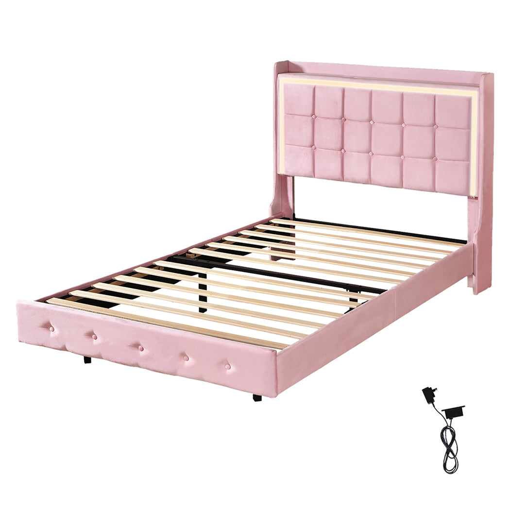 Levede King Single Floating Bed Frame With RGB LED Light Headboard USB Charge-2100034937645305856