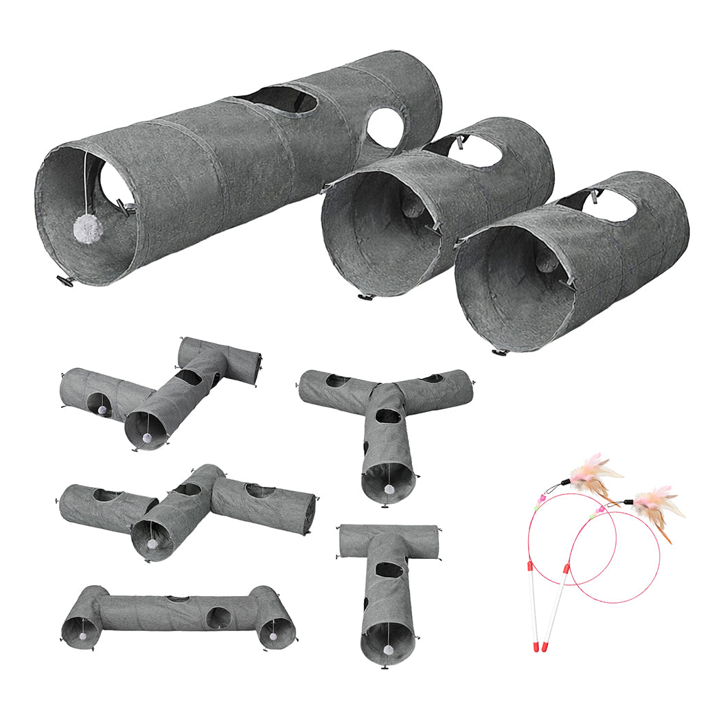 Pawz Large Cat Tunnels 3 Pcs Modular Foldable Linen Tube Kittens Rabbits Toys-2065254293677674496