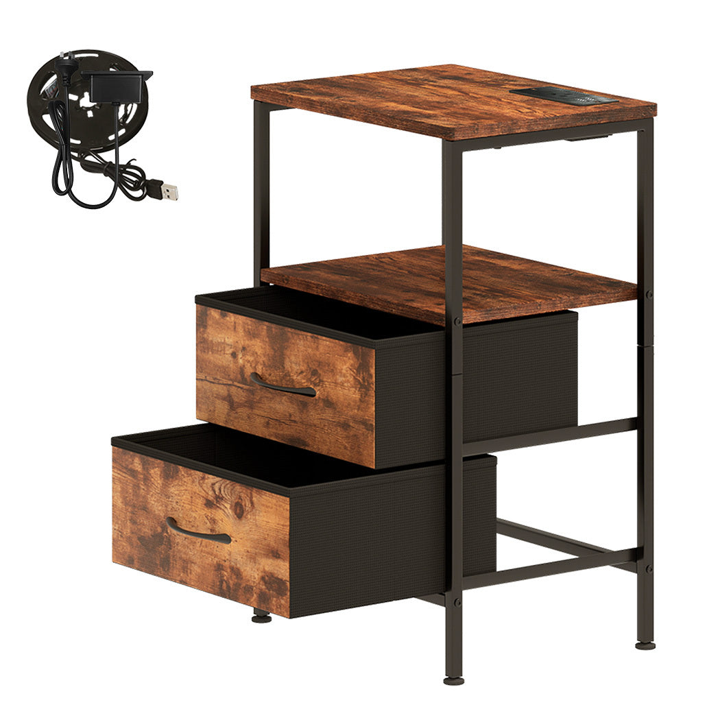 Levede LED Bedside Table with 2 Drawers Power Outlets-1973194191941013504