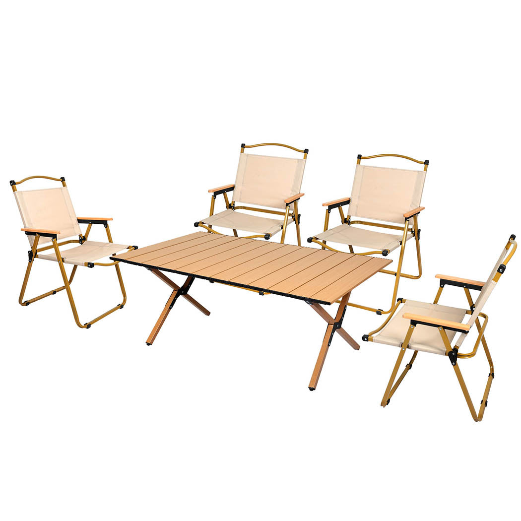 Levede Folding Camping Table Chair Set Oak-1864184457179828224