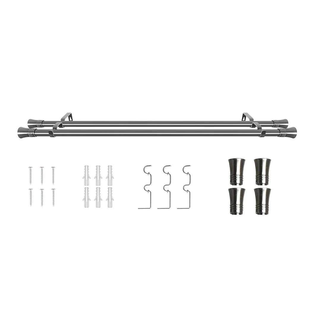 Marlow Silver Double Curtain Rod Steel Pole Pommel Set Extendable Adjustable-2029387251229790208