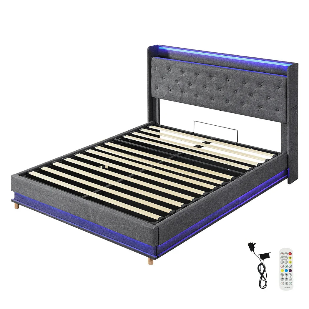 Levede Double Bed Frame Gas Lift LED Light-2006732862769991680