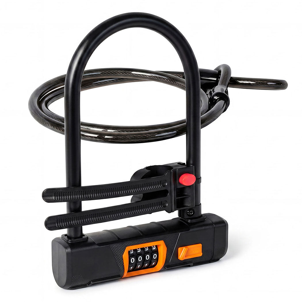 Bike Lock 4 Digit Combination Bicycle D Lock Security Cable Anti Theft Scooter-2072893582364250112