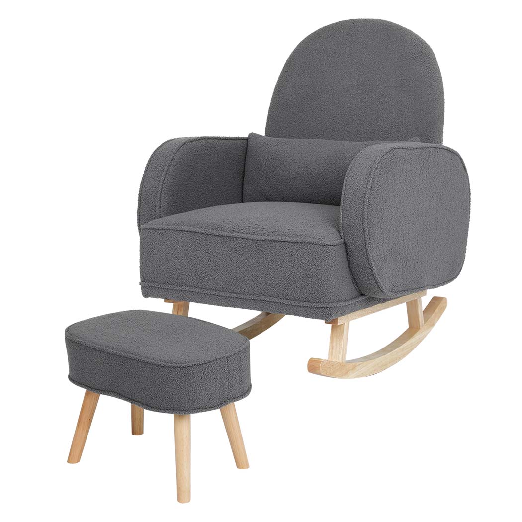 Levede Fleece Rocking Chair with footstool-1937319794885922816