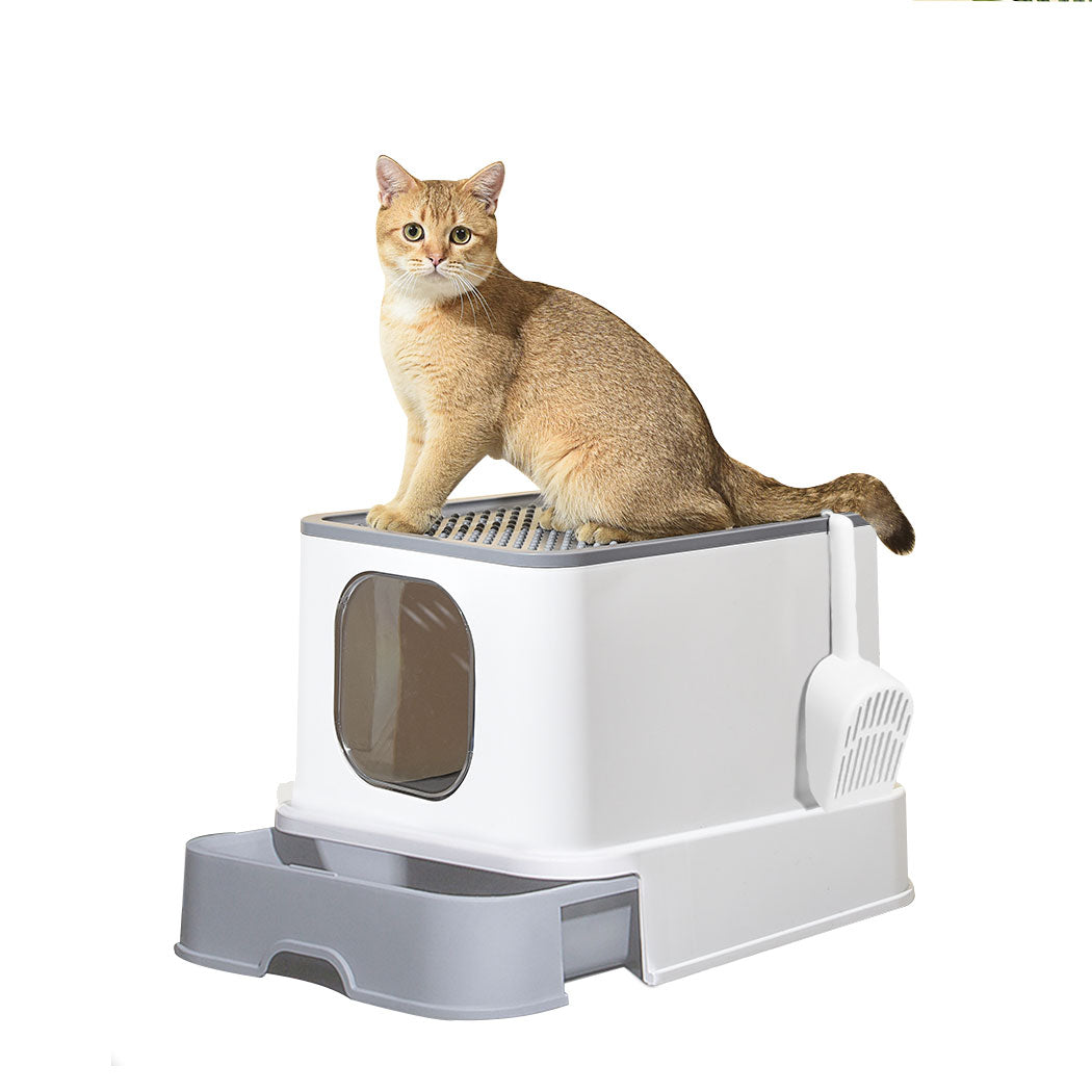 PaWz Cat Litter Box Fully Enclosed Kitty Grey-2018816755983585280